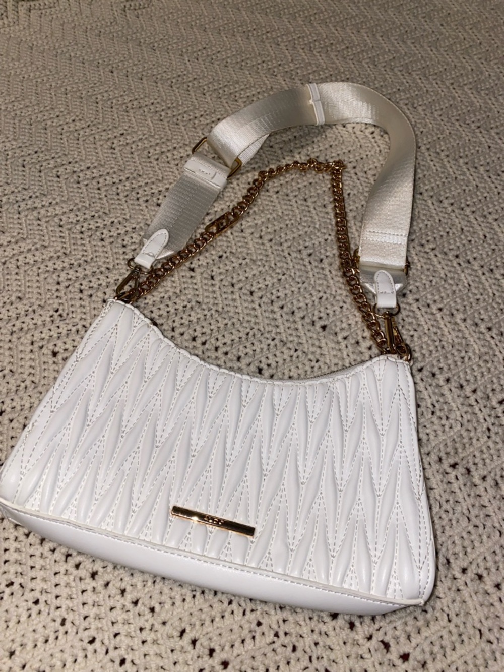 Aldo White Quilted Shoulder Bag with Gold Chain Accent